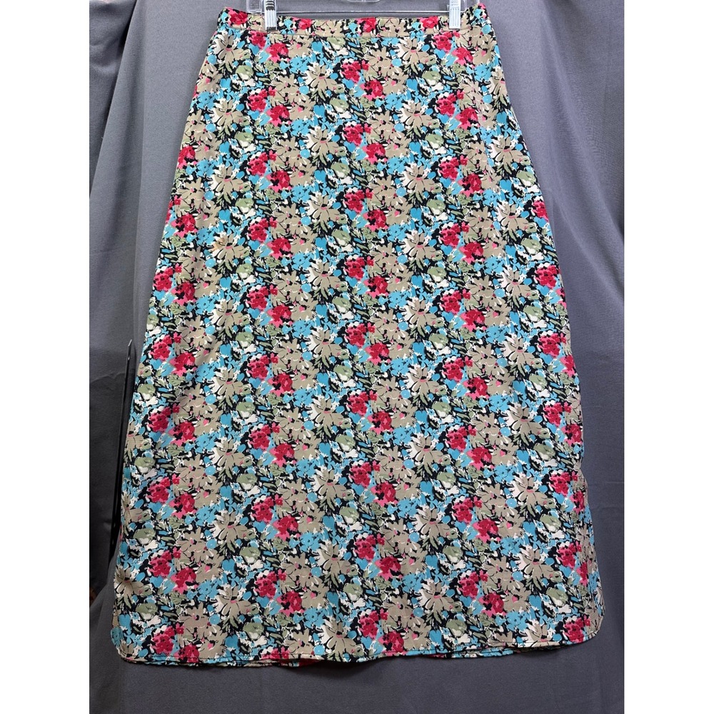 Kathie Lee Collection Floral Maxi Skirt Teal Pink Tan Size 16‎ A-Line KLFB9L